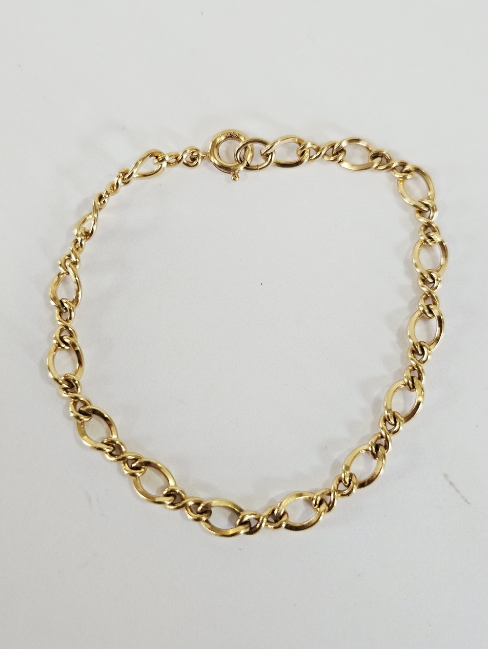 Vintage 12K Gold Filled Signed Polished Infinity Figaro Chain Link Bracelet 7"